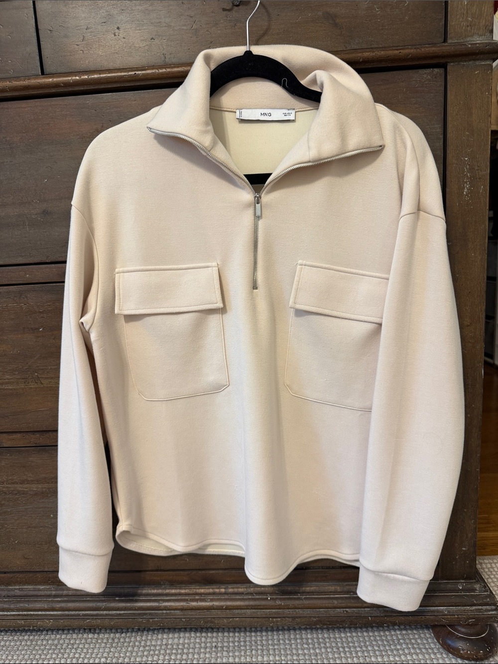 Mango women’s Cream Zip-Up Pocket Pullover